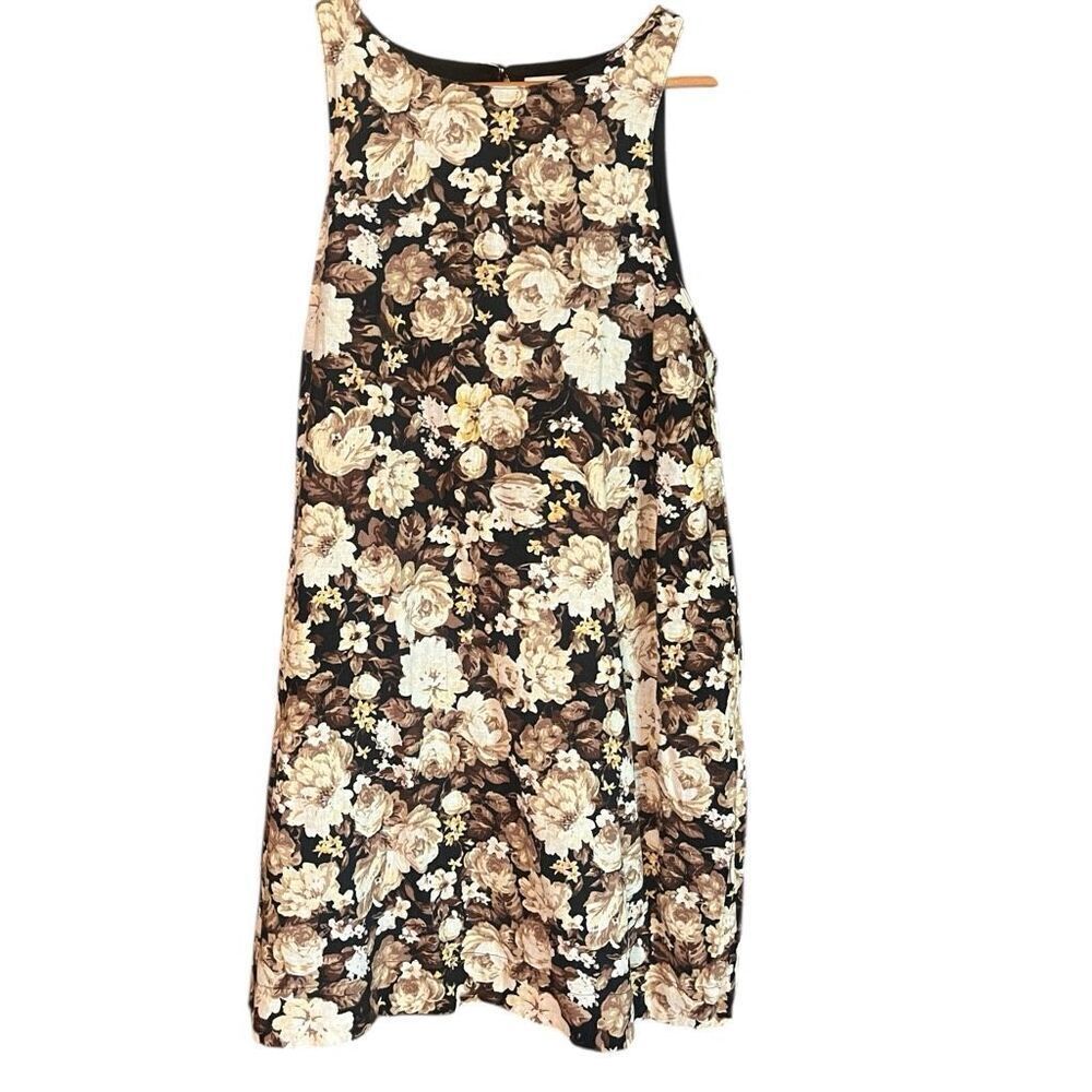 Abercrombie & Fitch Brown Sleeveless Floral Shift Dress Mini Brown Linen Blend S